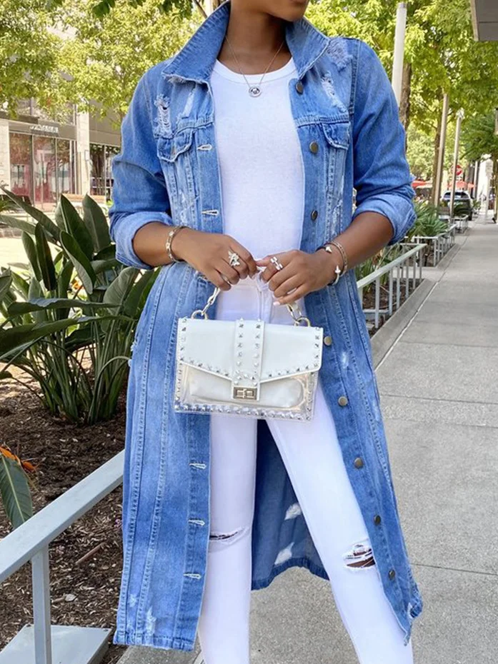 Casual Loose Denim Distressing Denim Jacket