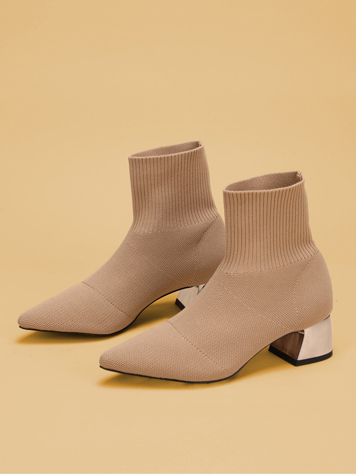 Minimalist Breathable Mesh Fabric Chunky Heel Sock Boots