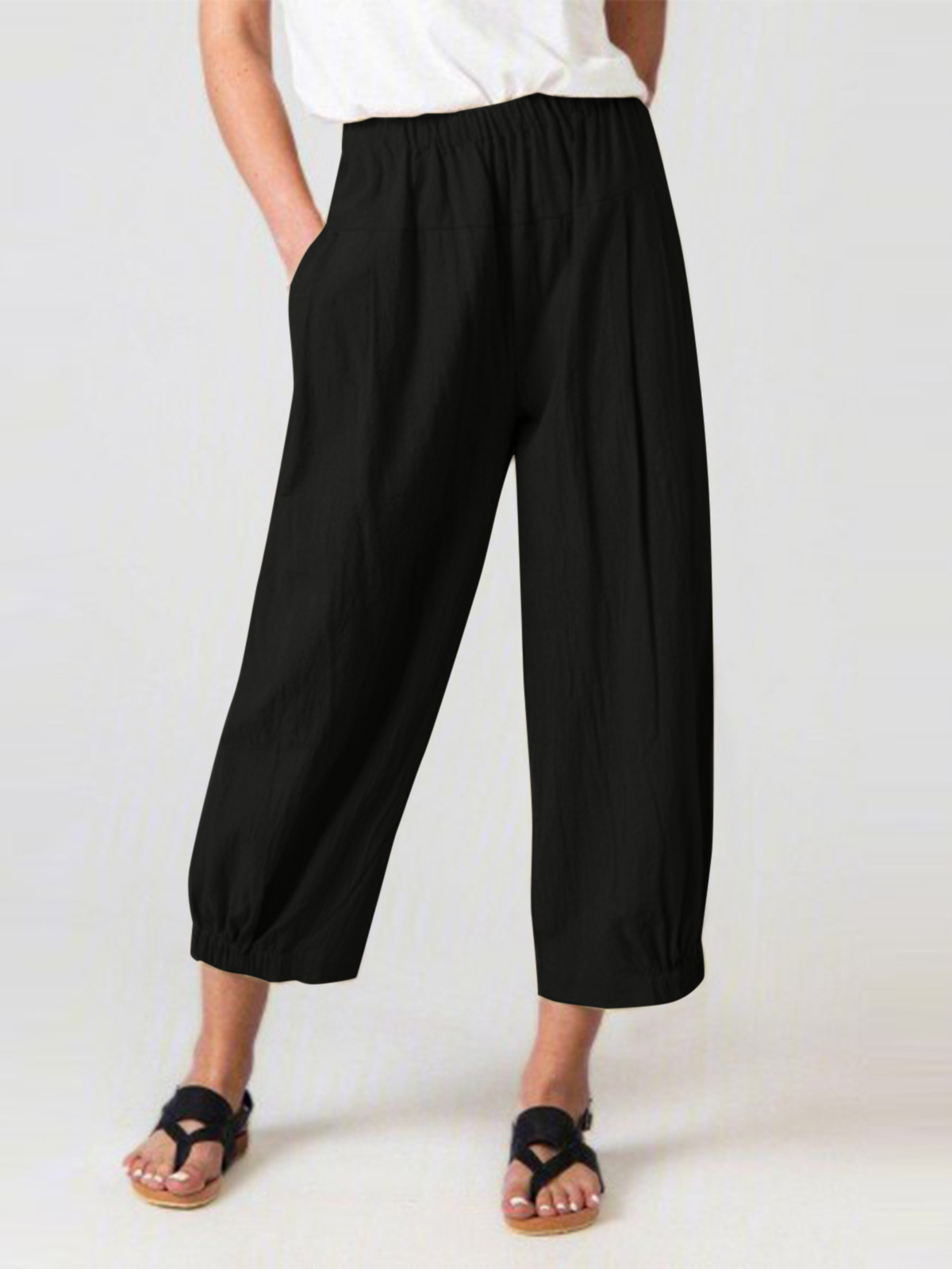 Plain Loose Casual Cotton Pants