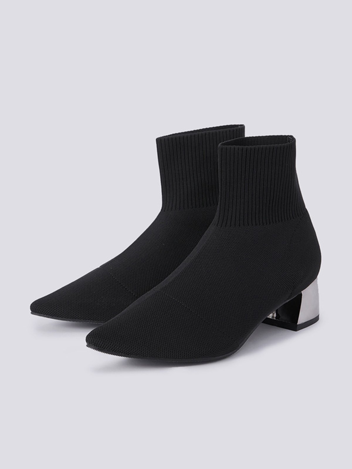 Minimalist Breathable Mesh Fabric Chunky Heel Sock Boots