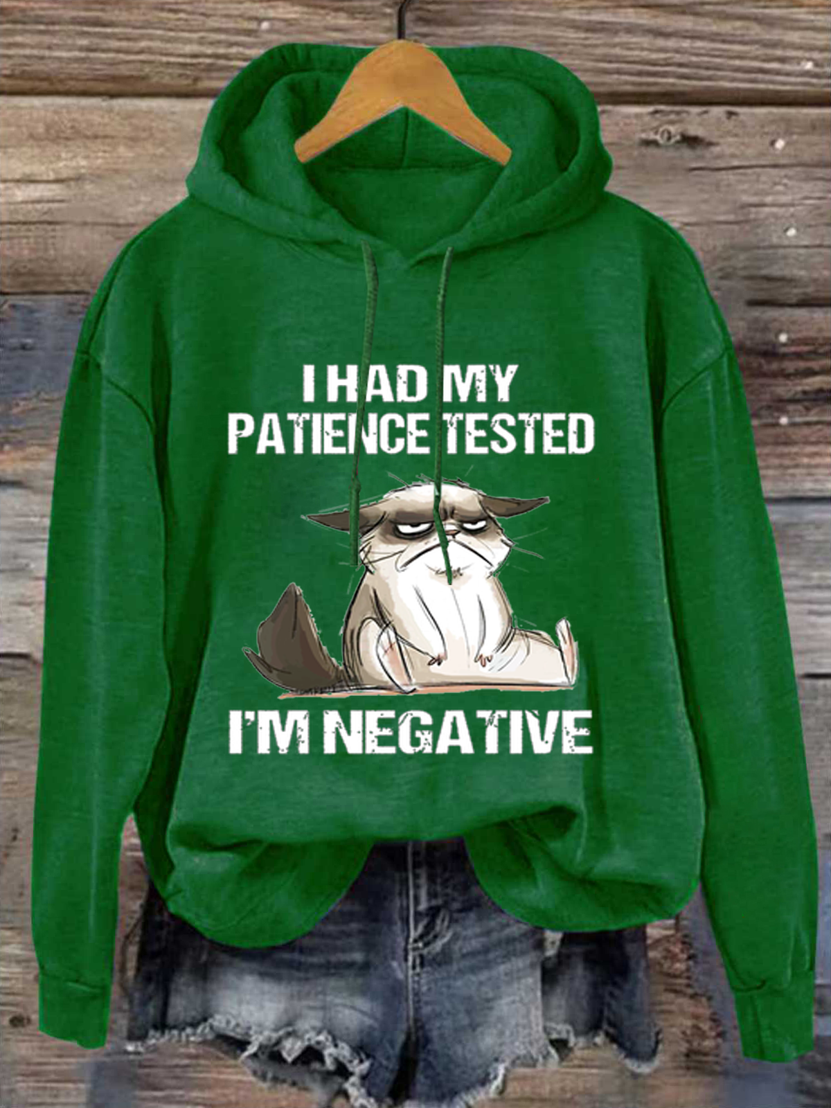 Womens I Had My Patience Tested I'm Negative Cat Funny Sarcasm Loose Text Letters Casual Hoodie