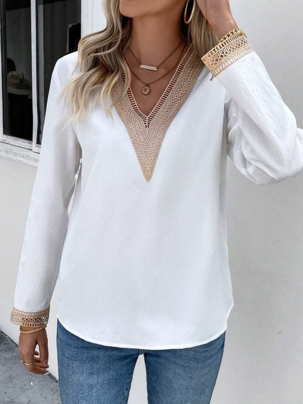 Casual Loose Lace Blouse With No