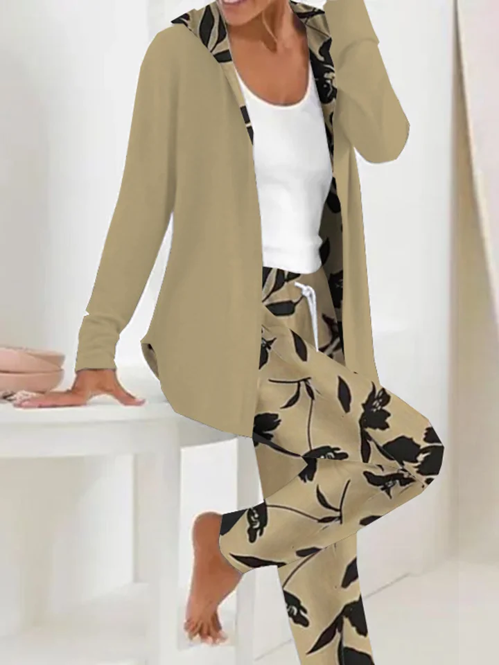 Casual Hoodie Leaf Two-Piece Set