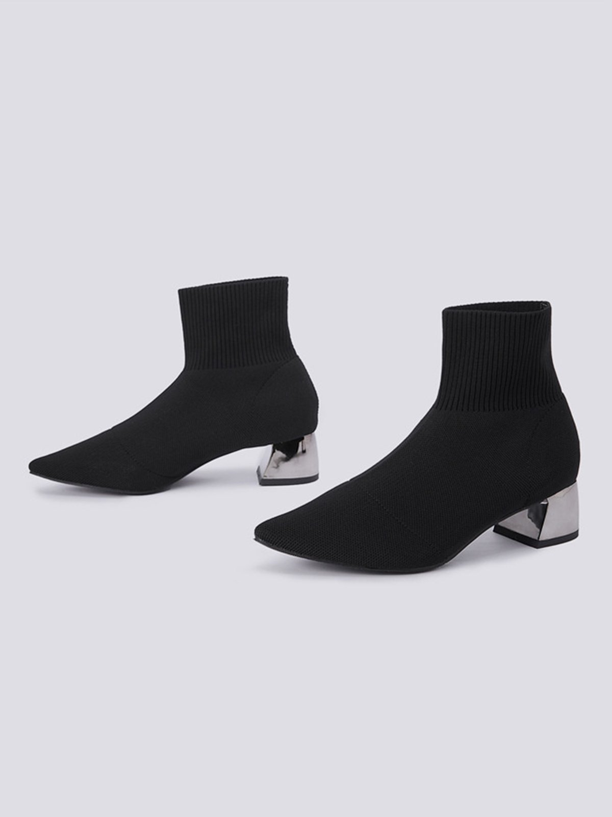 Minimalist Breathable Mesh Fabric Chunky Heel Sock Boots