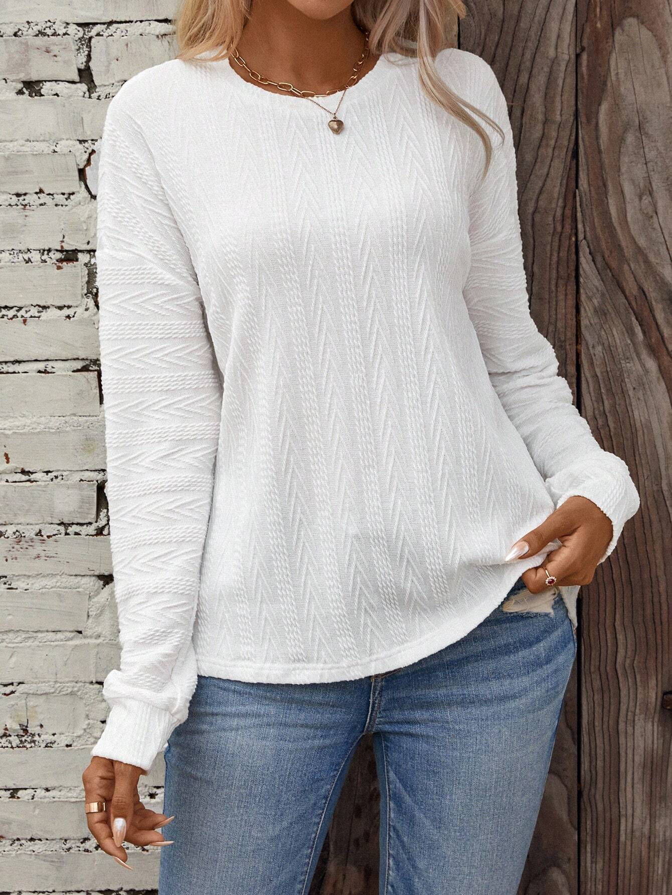 Crew Neck Jacquard Casual Sweatshirt