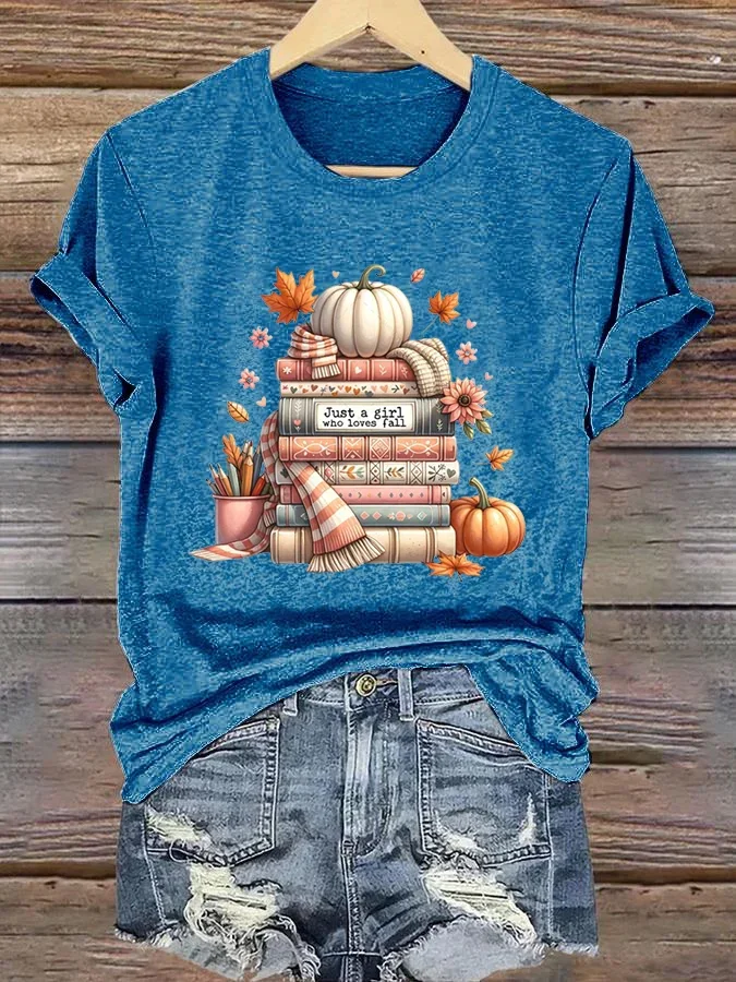 Women's Just A Girl Who Loves Fall Print Casual T-Shirt