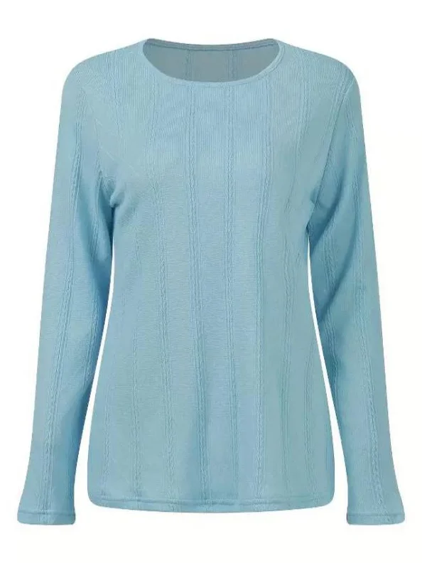 Casual Plain Crew Neck Jersey Blouse With No