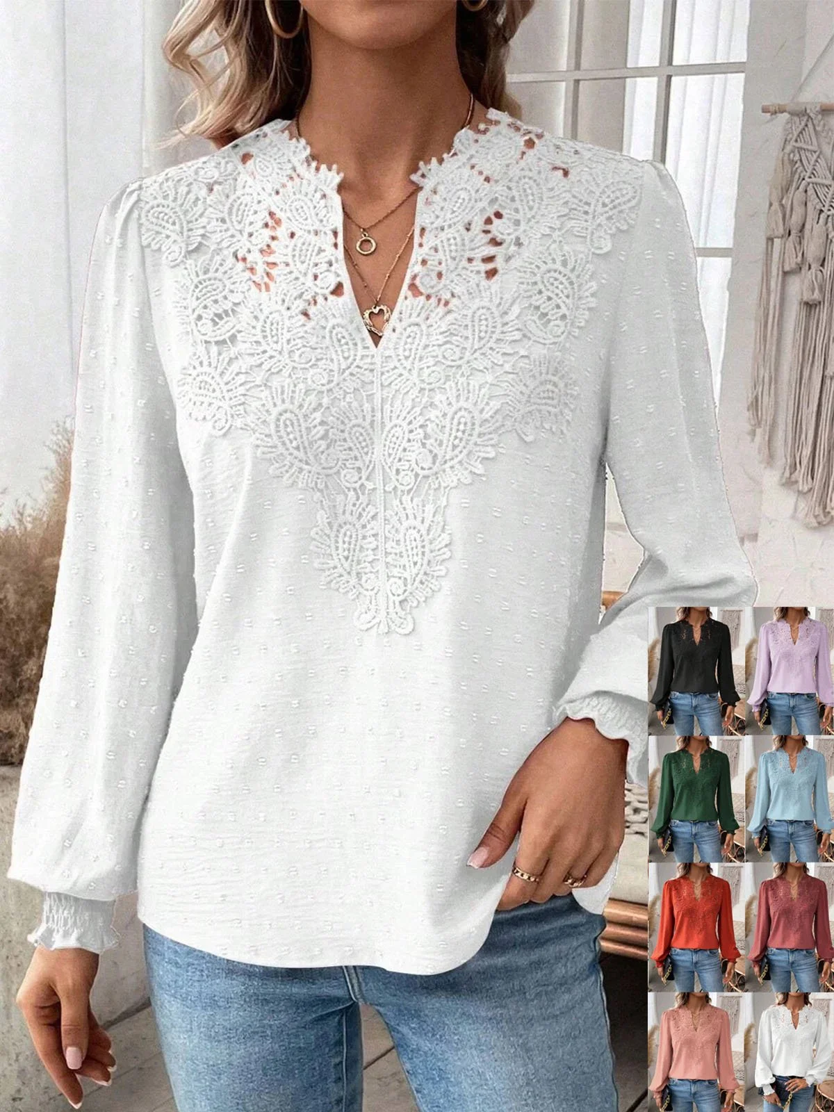 Regular Fit Lace Casual Blouse With No