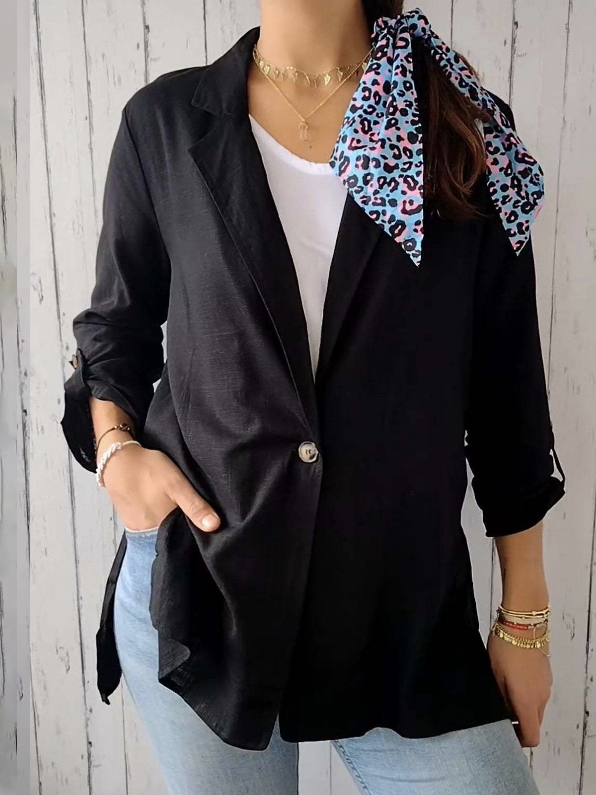 Lapel Collar Plain Casual Cotton Blazer