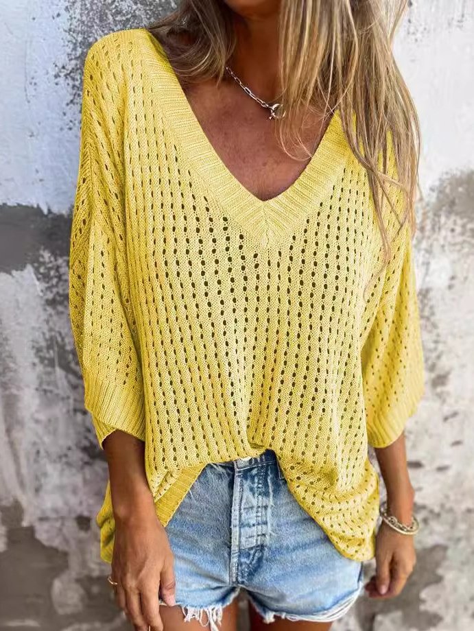 Casual Hollow Out V Neck Sweater