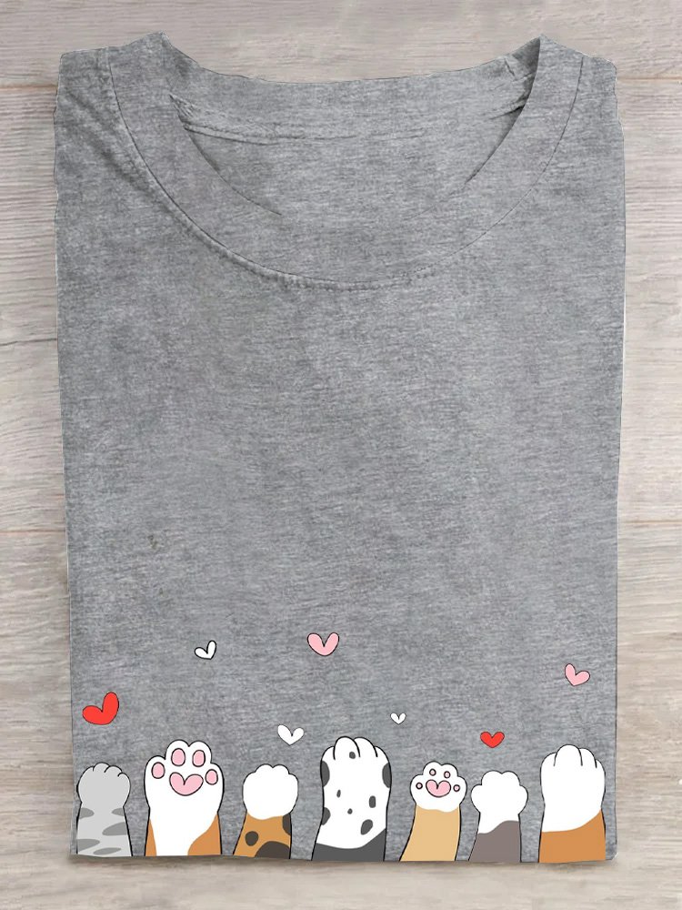 Cat Casual Crew Neck T-Shirt