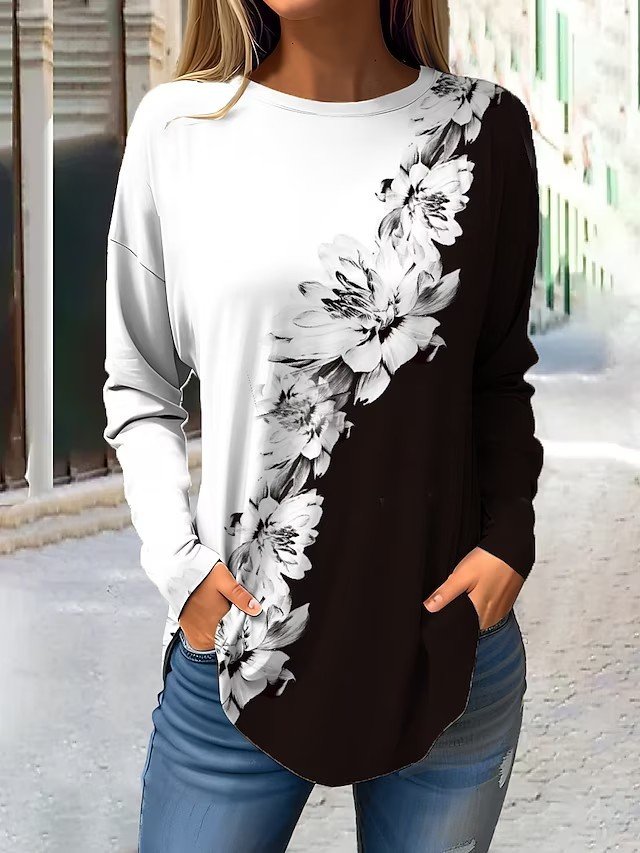 Lace Casual Crew Neck Loose T-Shirt