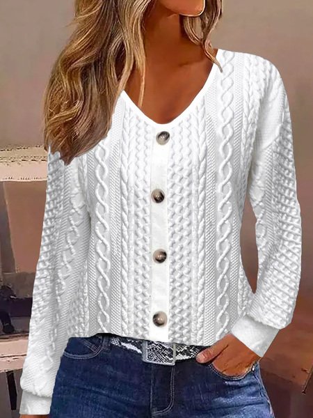 Casual Plain Regular Fit V Neck Blouse With No