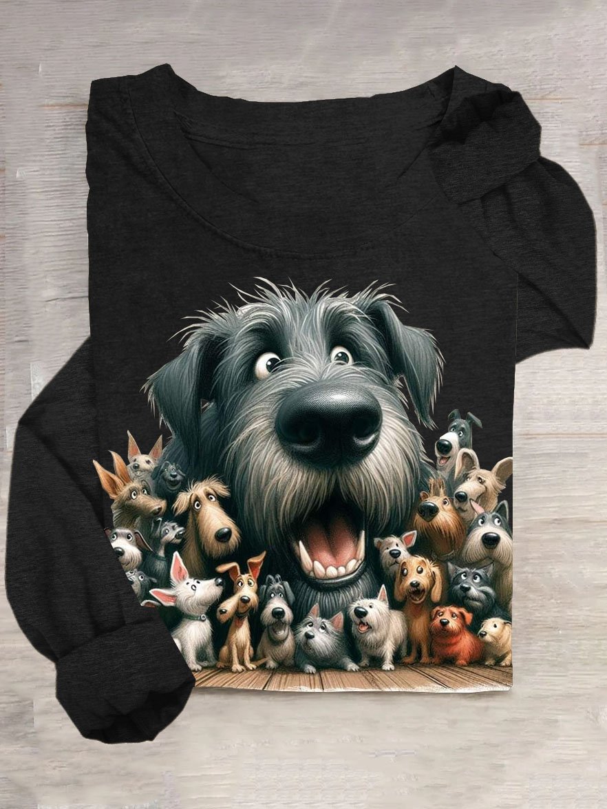 Funny Dog Printed Cotton-Blend Casual T-Shirt