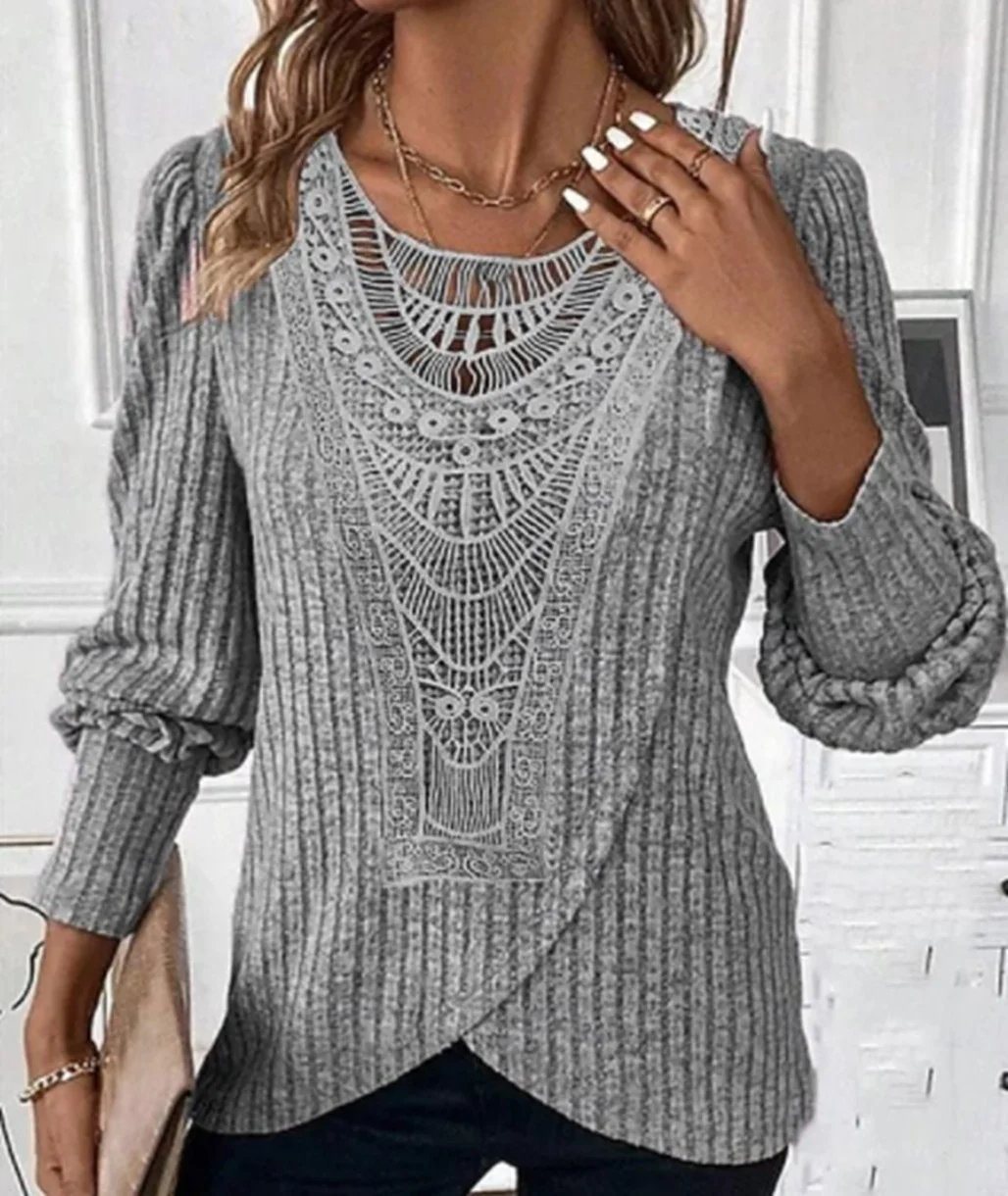 Plain Casual Daily Lace  Blouse With No