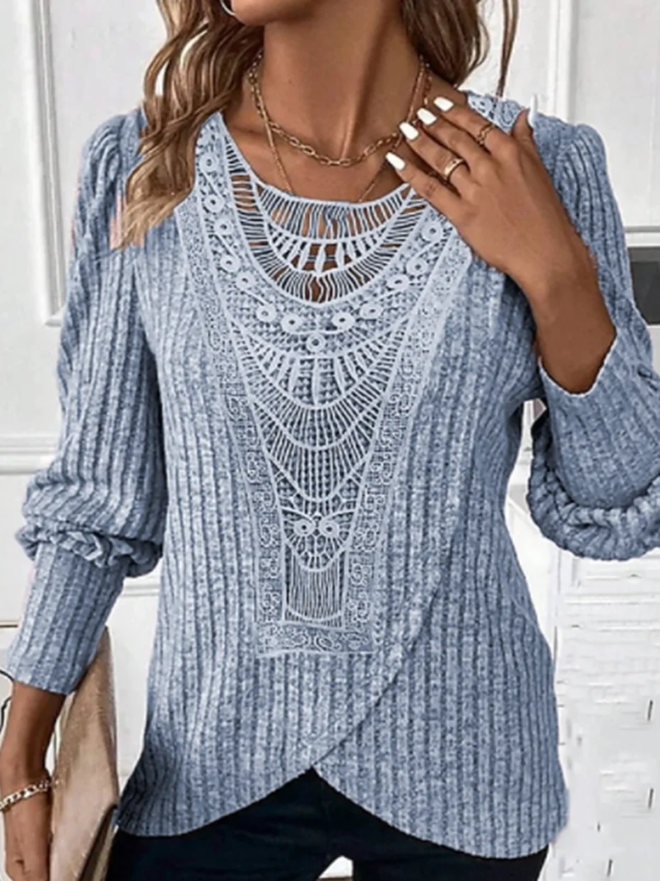 Plain Casual Daily Lace  Blouse With No