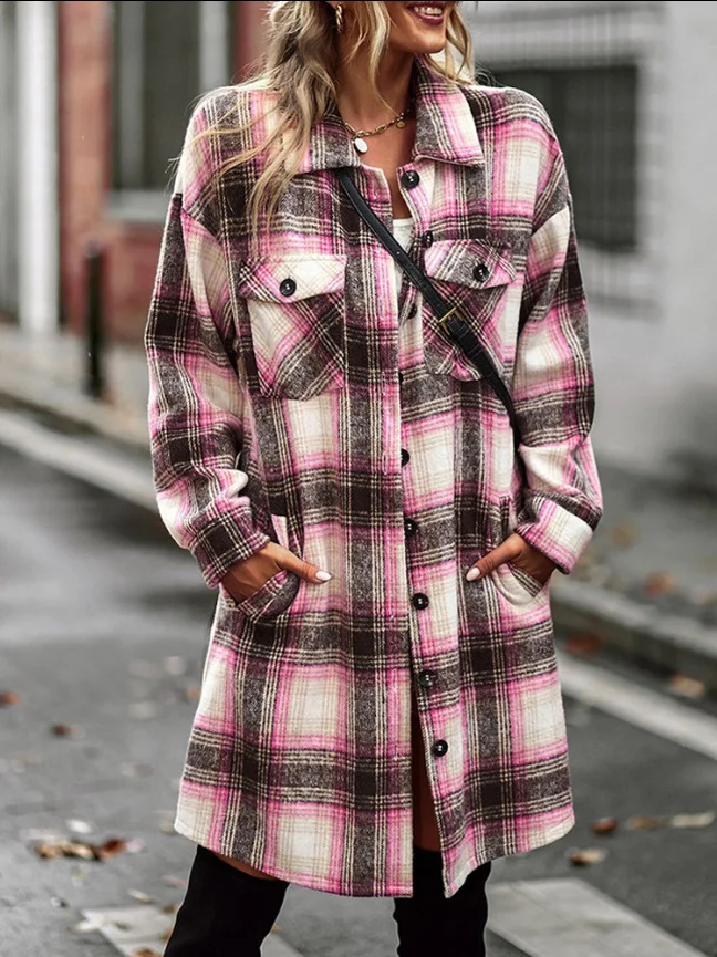 Loose Shawl Collar Casual Plaid Jacket