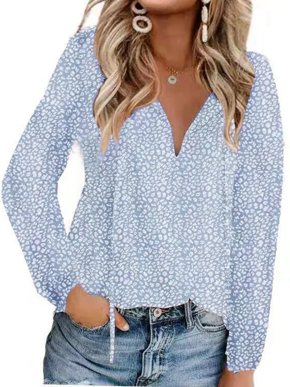 Loose Casual Ditsy Floral V Neck Blouse