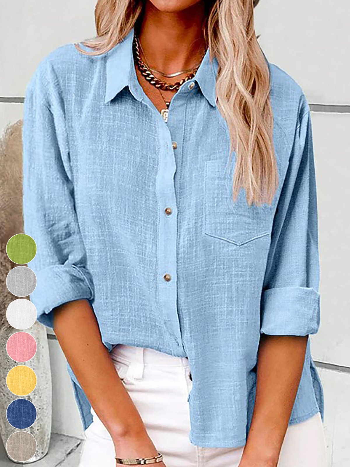 Casual Cotton Plain Shirt Collar Shirt