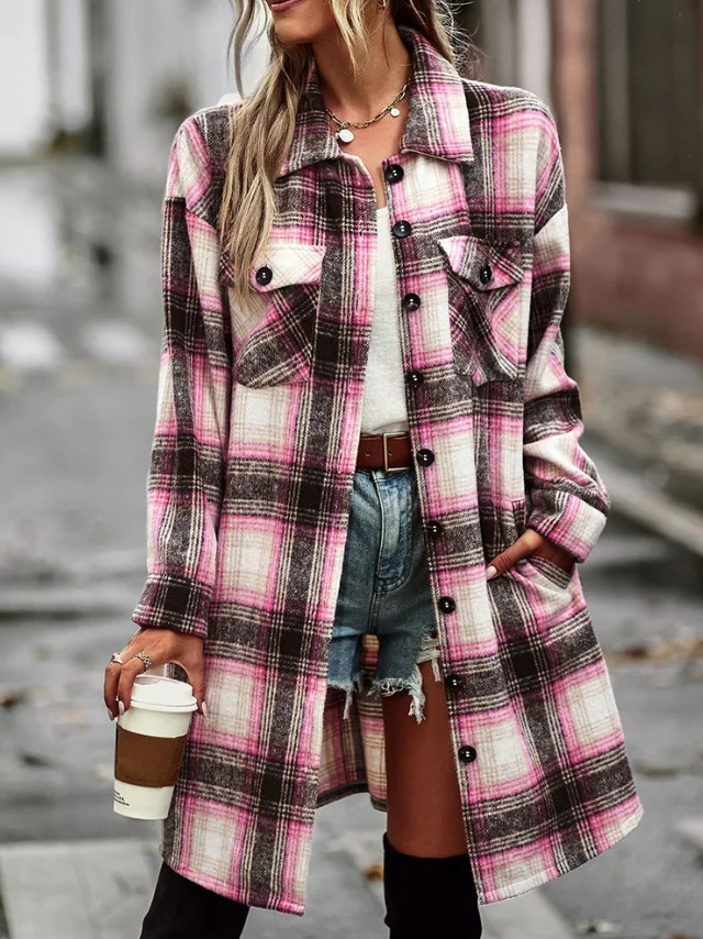 Loose Shawl Collar Casual Plaid Jacket