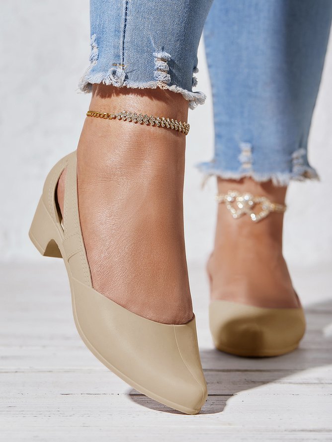 Chunky Heel Plain Leather Flat