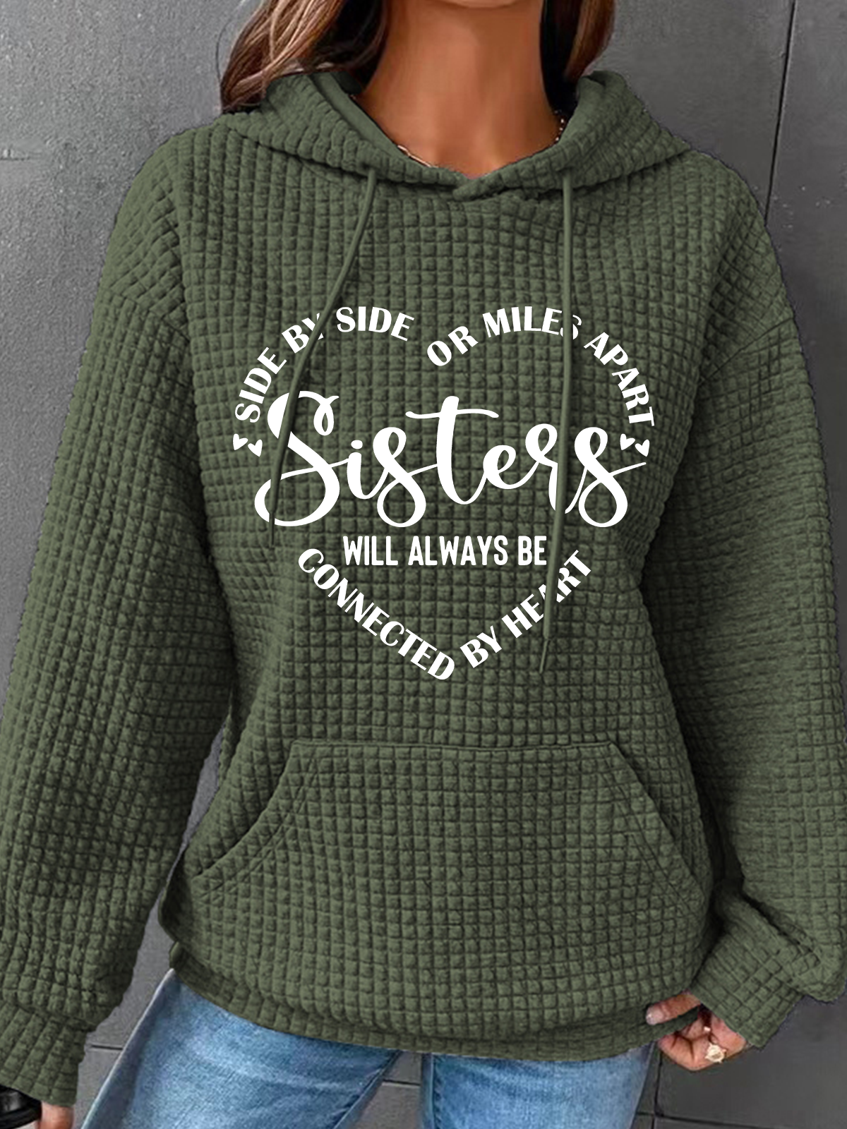 Side By Side Or Miles Apart Sisters We Will Always Be Connected By Heart Simple Loose Hoodie