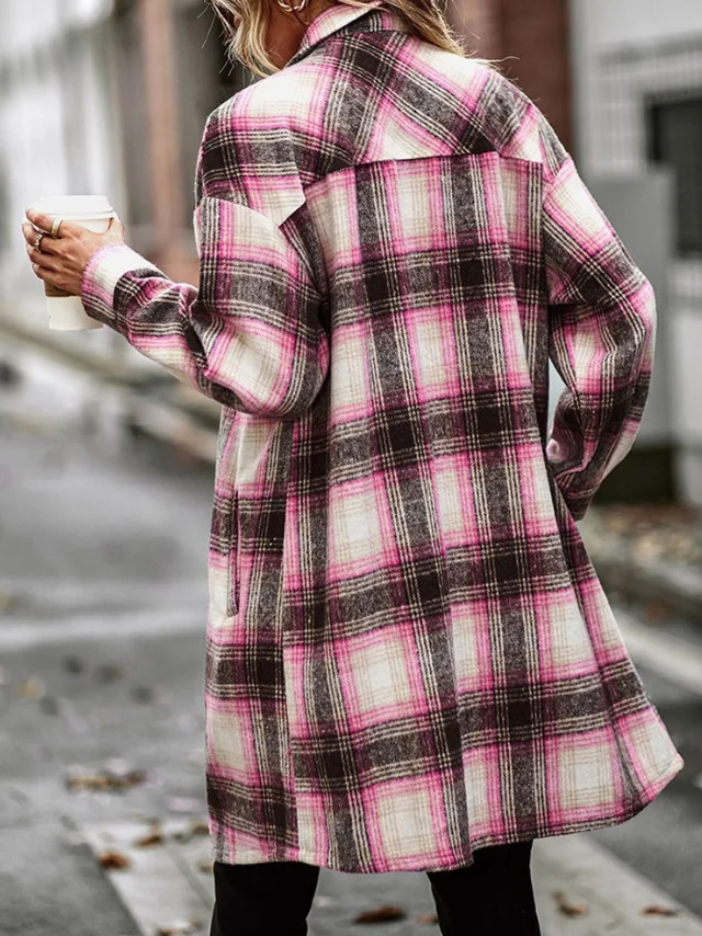 Loose Shawl Collar Casual Plaid Jacket