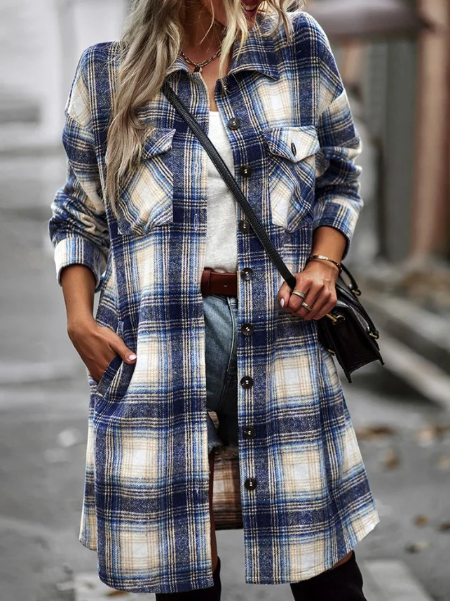 Loose Shawl Collar Casual Plaid Jacket