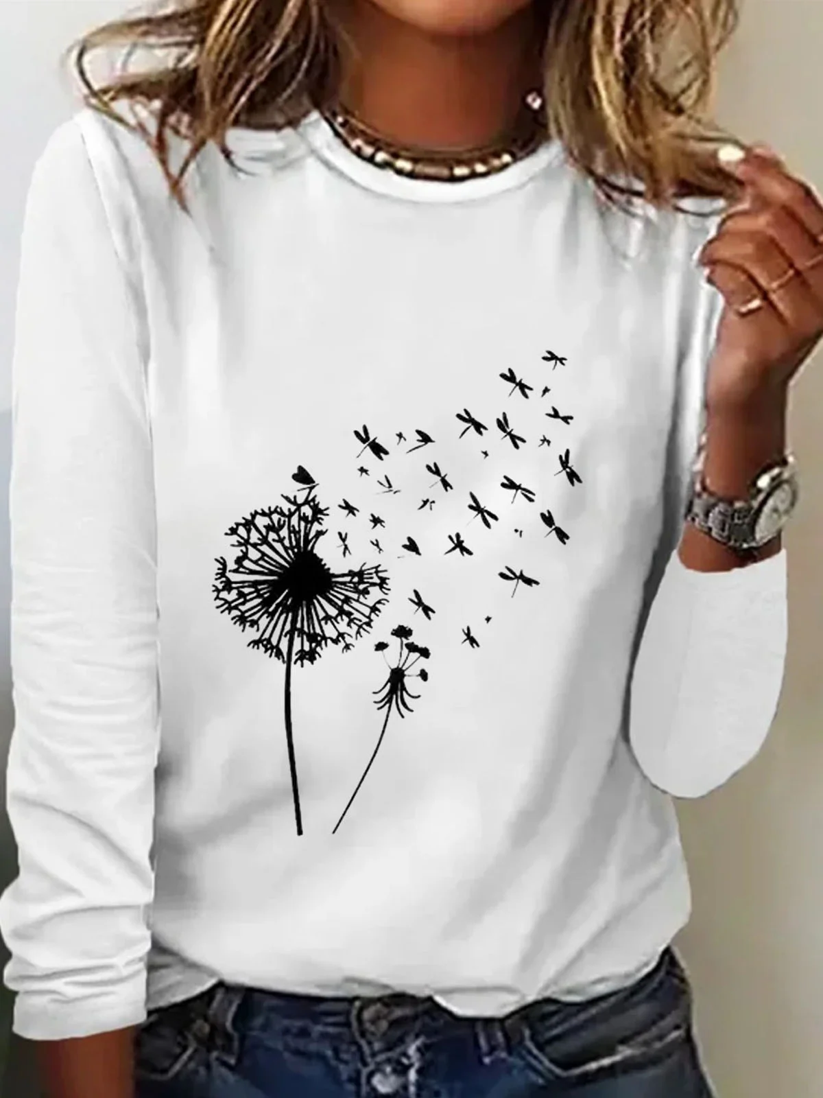 Dandelion Cotton-Blend Loose Casual T-Shirt