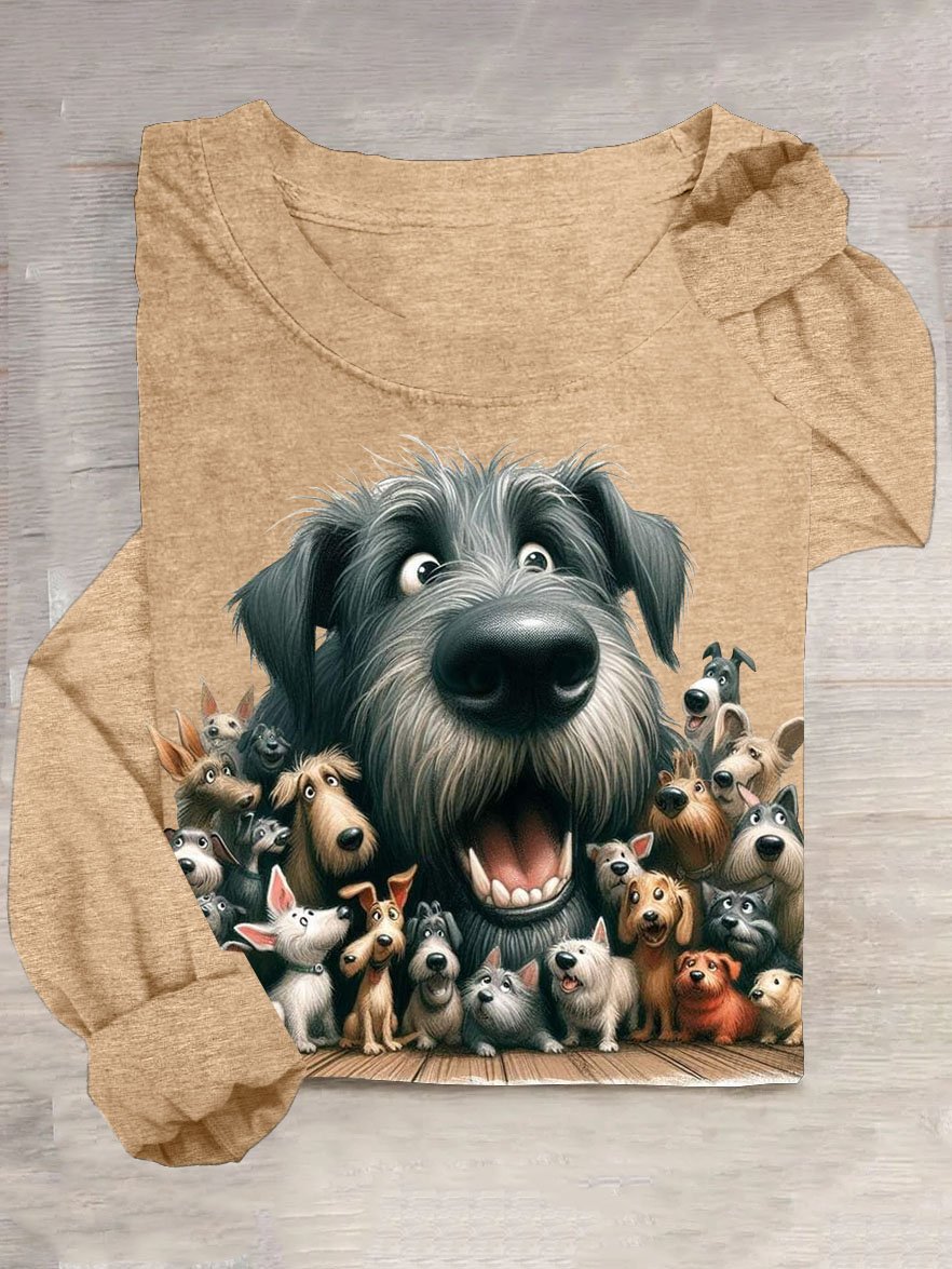 Funny Dog Printed Cotton-Blend Casual T-Shirt