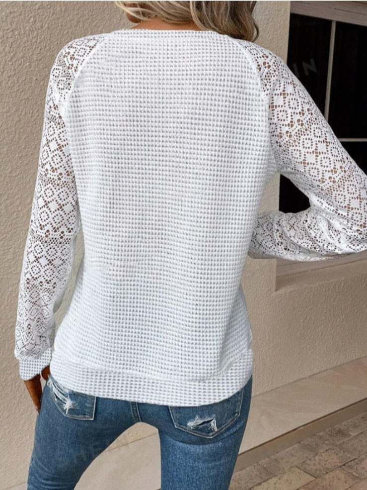 Lace Loose Casual Plain T-Shirt