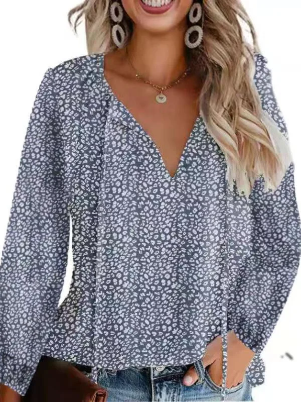 Loose Casual Ditsy Floral V Neck Blouse