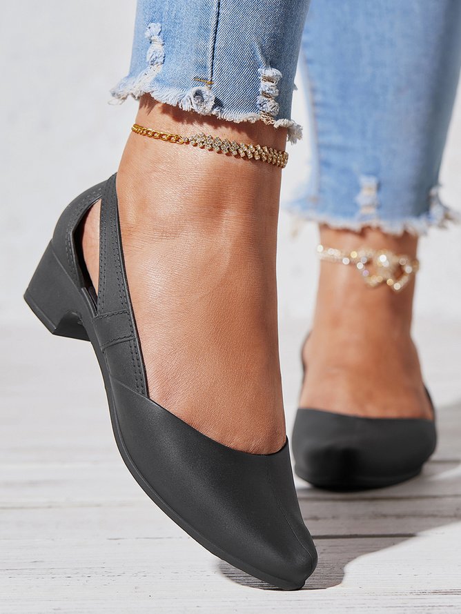 Chunky Heel Plain Leather Flat