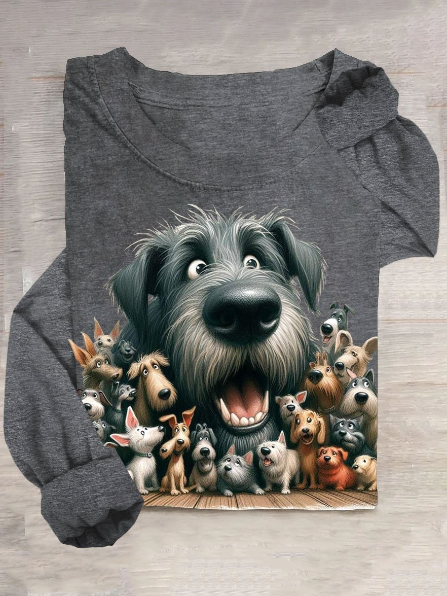 Funny Dog Printed Cotton-Blend Casual T-Shirt