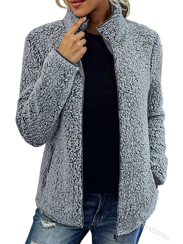 Shawl Collar Casual Fluff/Granular Fleece Fabric Teddy Jacket