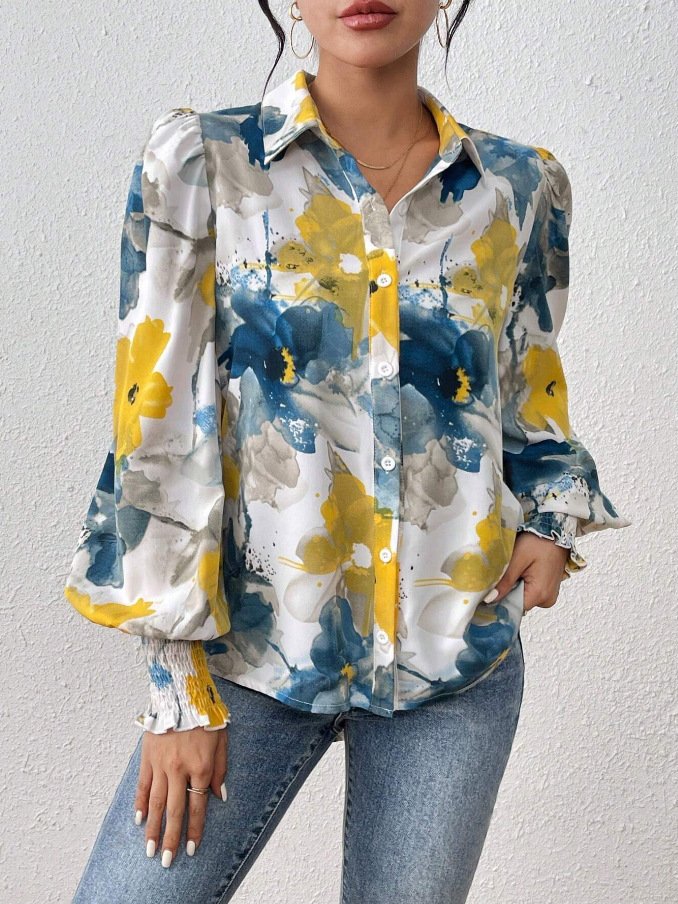 Shirt Collar Casual Loose Abstract Shirt