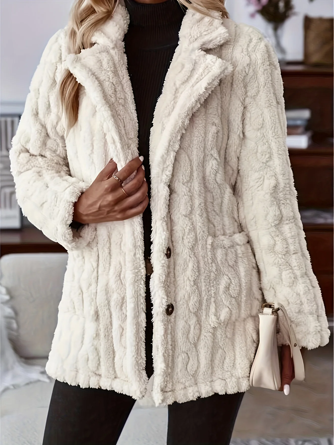 Shawl Collar Ombre Casual Loose Teddy Jacket