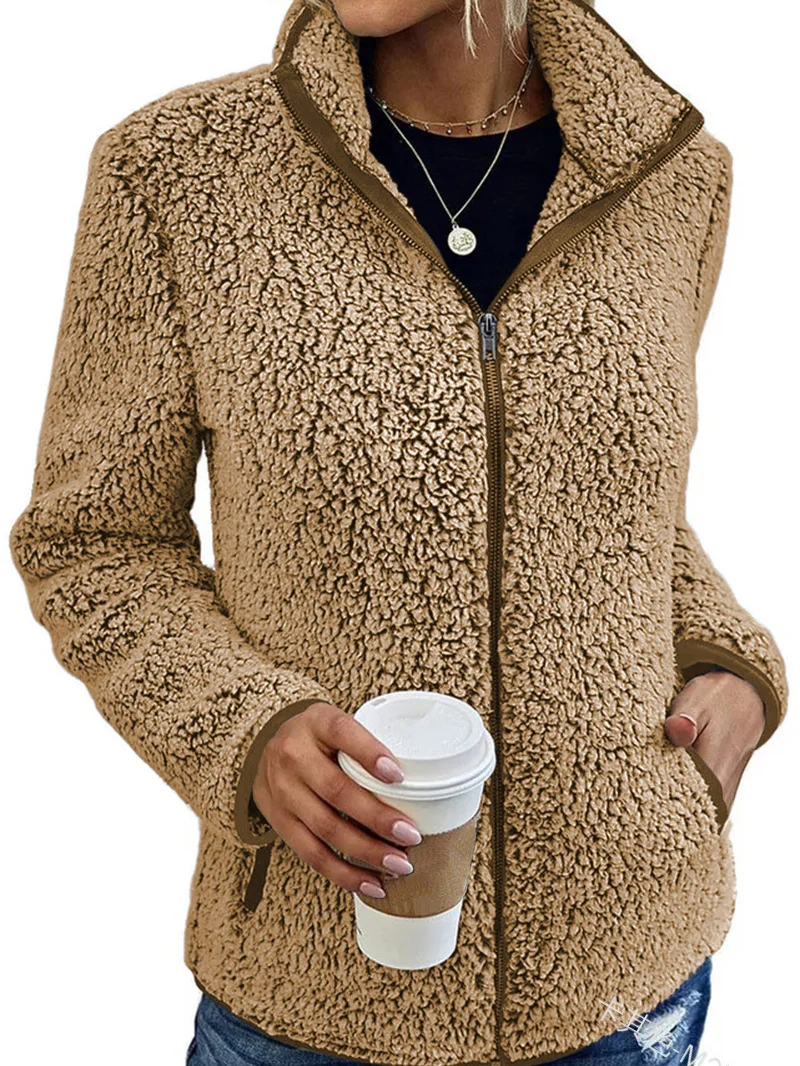 Shawl Collar Casual Fluff/Granular Fleece Fabric Teddy Jacket