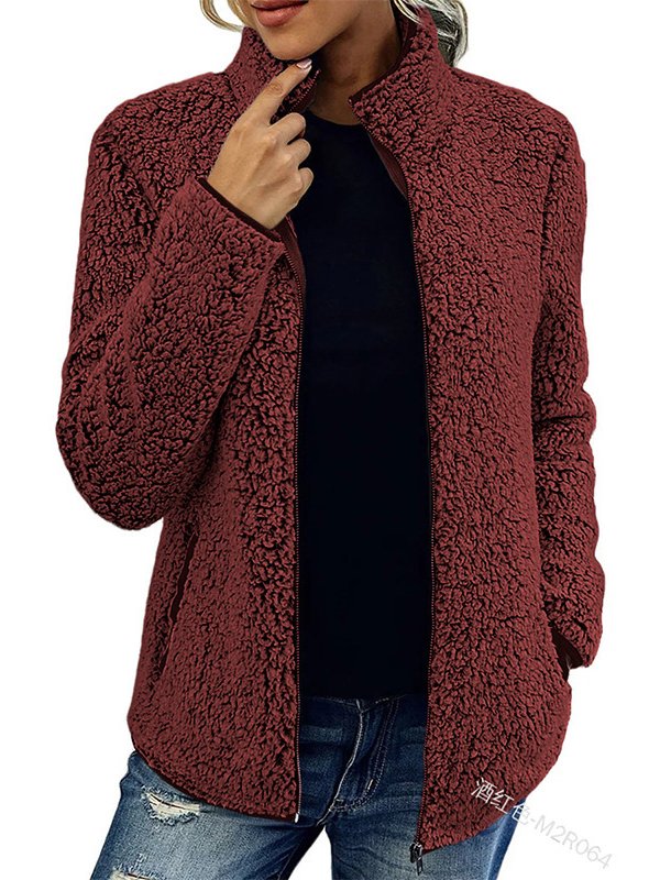 Shawl Collar Casual Fluff/Granular Fleece Fabric Teddy Jacket