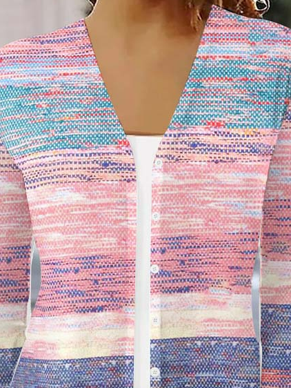 Color Block Knitted Casual Kimono