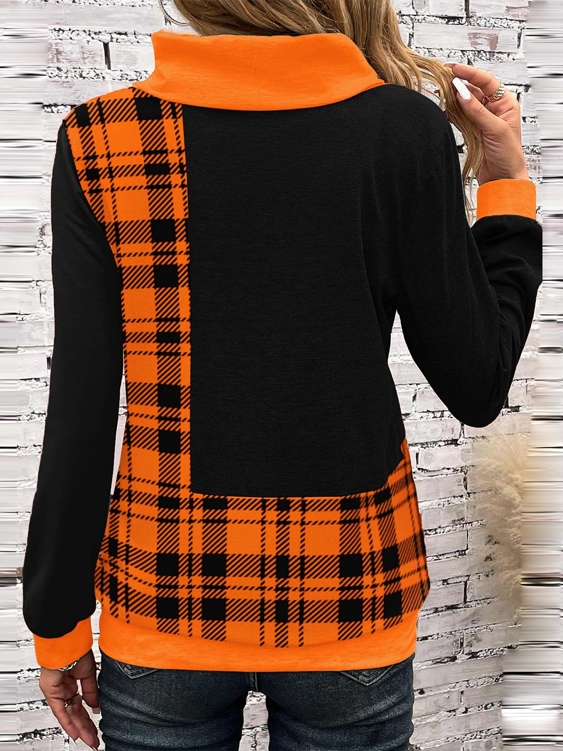 Zipper Casual Jersey Plaid Sweatshirt