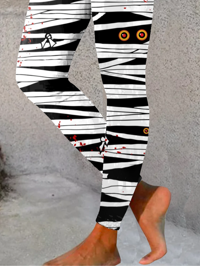 Halloween Mummy Bandages Blood Splatter Art Legging