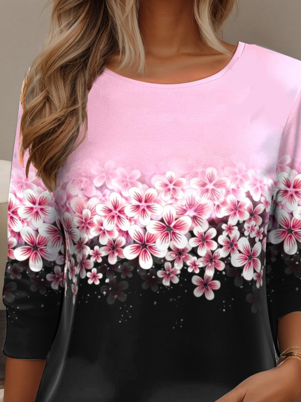 Women's Long Sleeve T-shirt Spring/Fall Black Floral Cotton Crew Neck Daily Going Out Casual Top