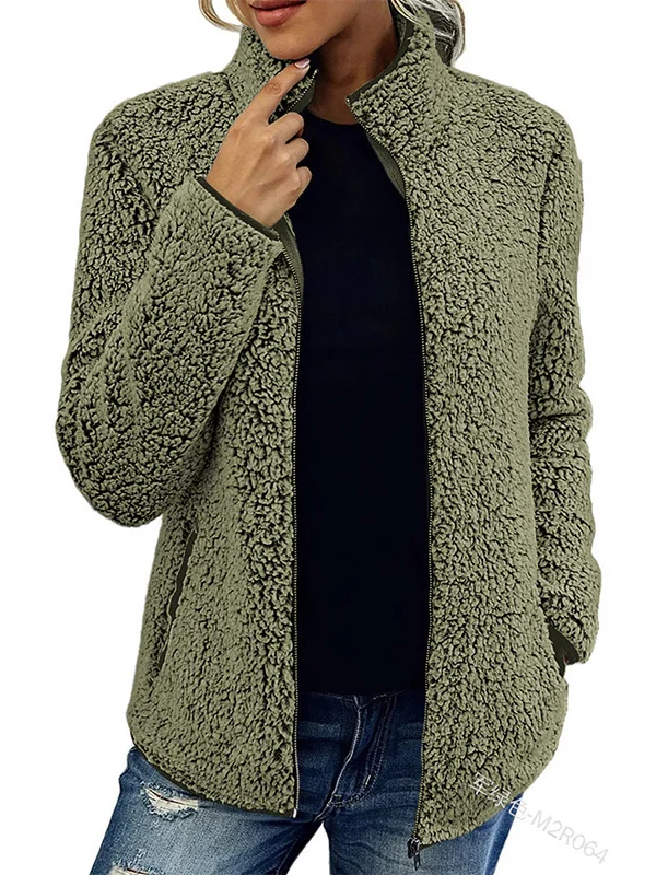 Shawl Collar Casual Fluff/Granular Fleece Fabric Teddy Jacket