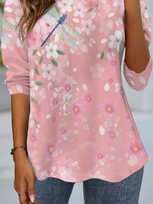 Women's Long Sleeve T-shirt Spring/Fall Pink Floral Jersey Crew Neck Daily Going Out Casual Top