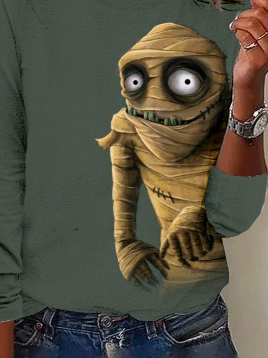 Halloween Abstract Mummy Crew Neck Casual Jersey T-Shirt