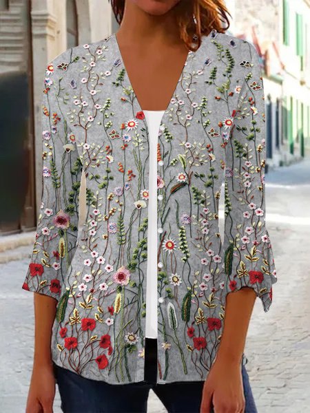 V Neck Casual Jersey Kimono