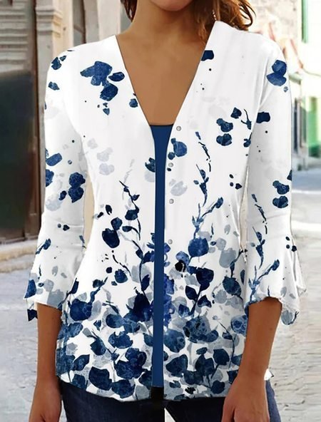 V Neck Casual Jersey Kimono