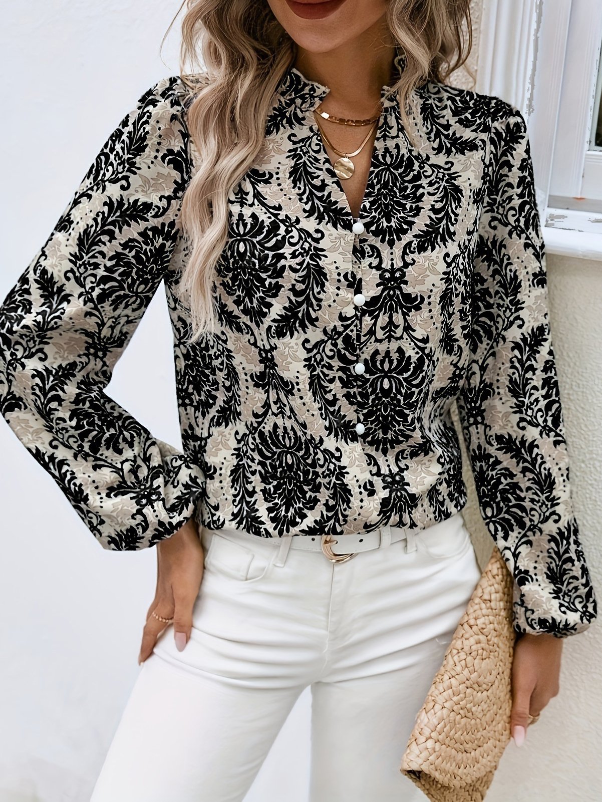 V Neck Casual Ethnic Blouse