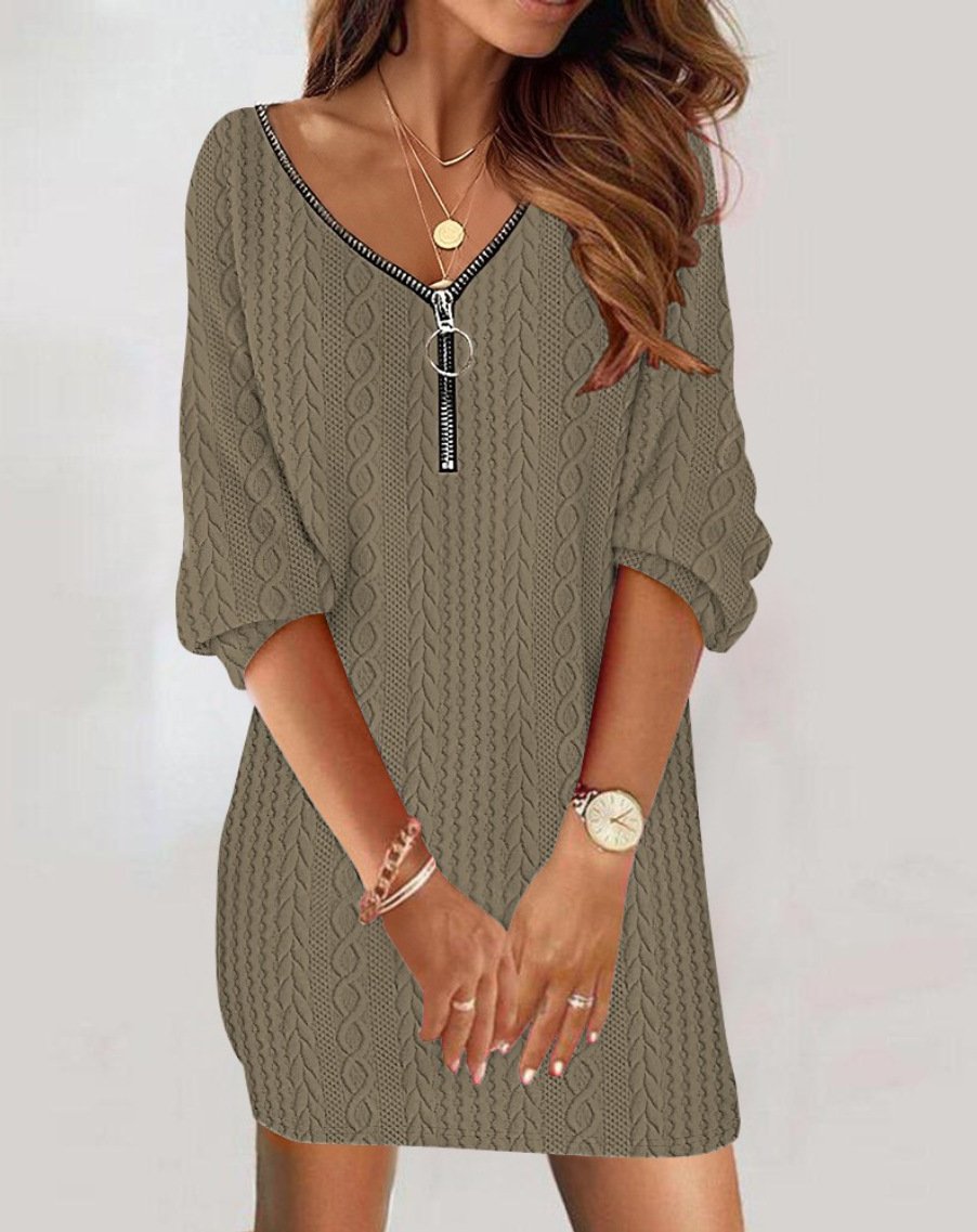 Zipper Casual Striped Regular Fit Dress With No